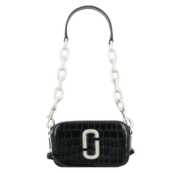 NWT Marc Jacobs Snapshot Shoulder Bag Black Leather Chain Strap Croc-Embossed - Picture 1 of 14